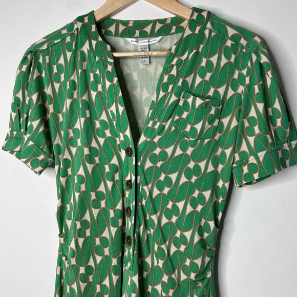 Diane Von Furstenberg Silk Kelly Green Geometric Dress Women’s‎ 2 Midi Feminine - Picture 3 of 8